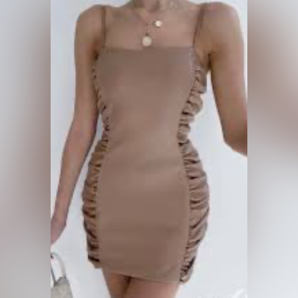Forever 21 Tan Ruched Mini Dress